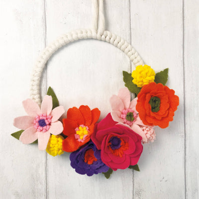 Felt flower and macrame kit. Make a bright spring wreath.