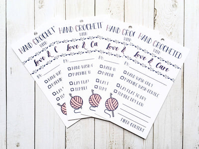 Set of 10 Hand Crochet with Care Instruction Tags
