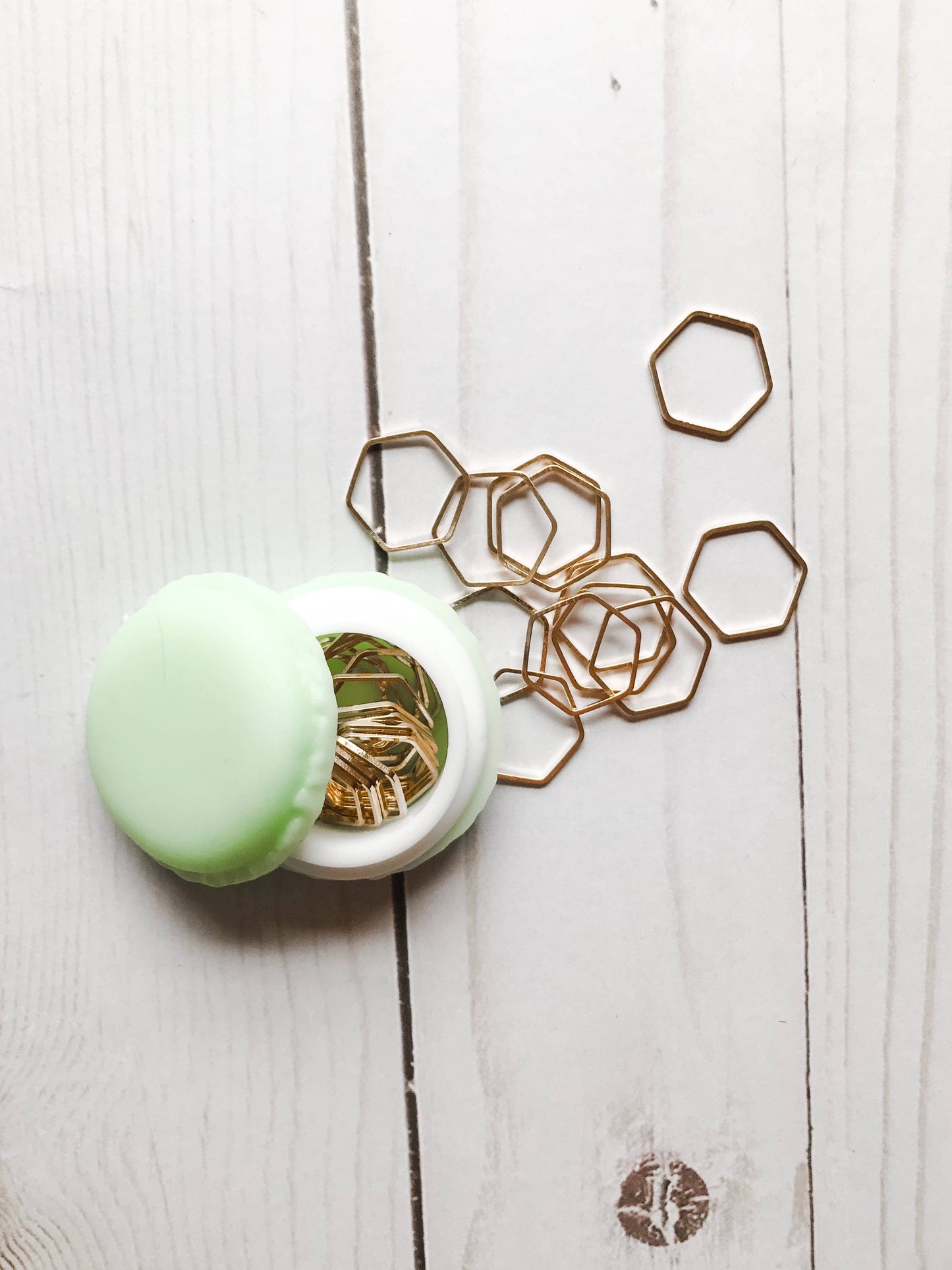 Gold Hexagon Stitch Markers - Set of 10