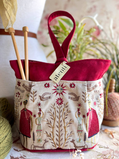 Premium Knitting and Crochet Organizer and Project Bag -  Red Harvest Inspired Floral