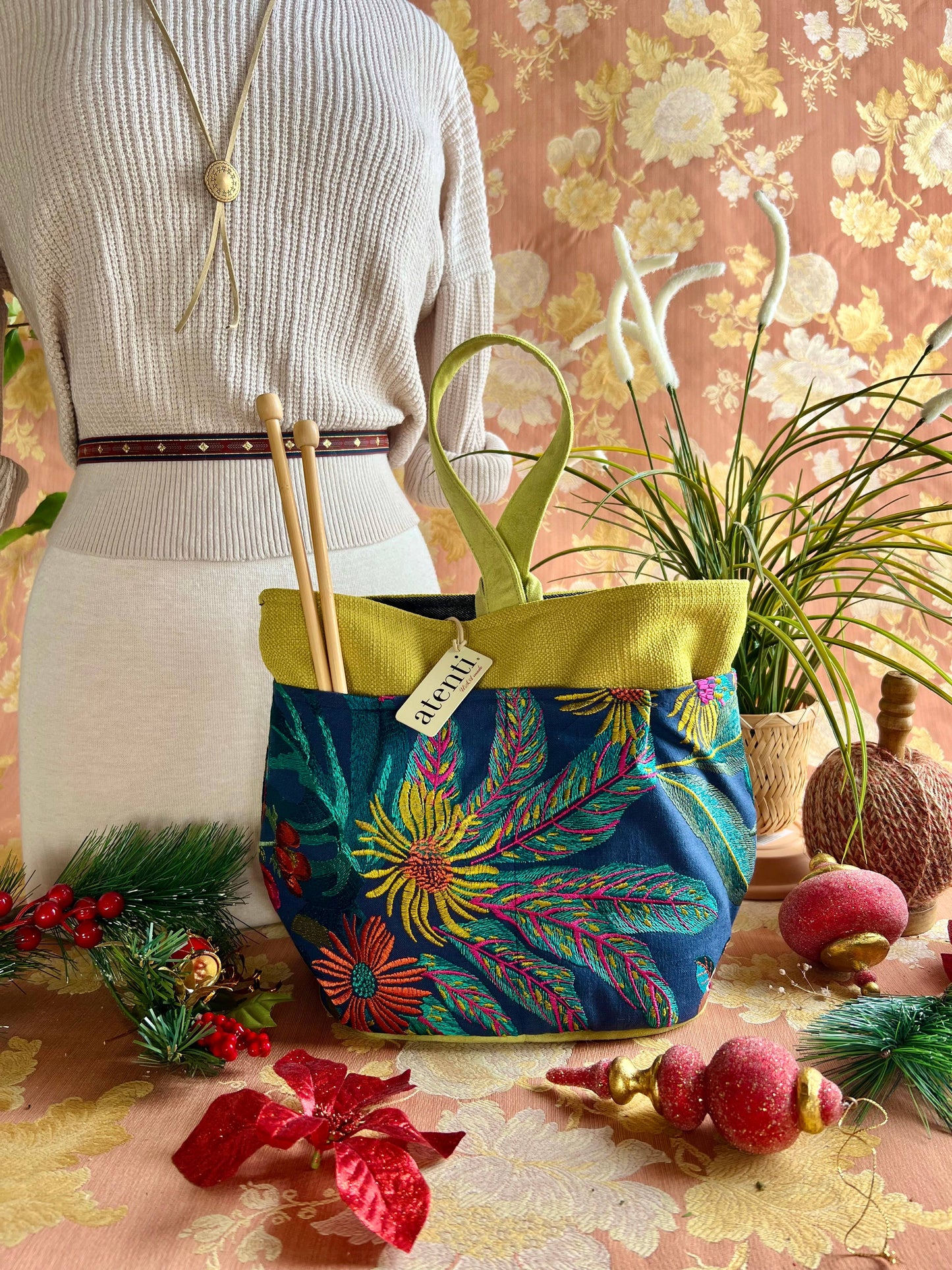 Premium Knitting and Crochet Organizer and Project Bag - Blue Floral