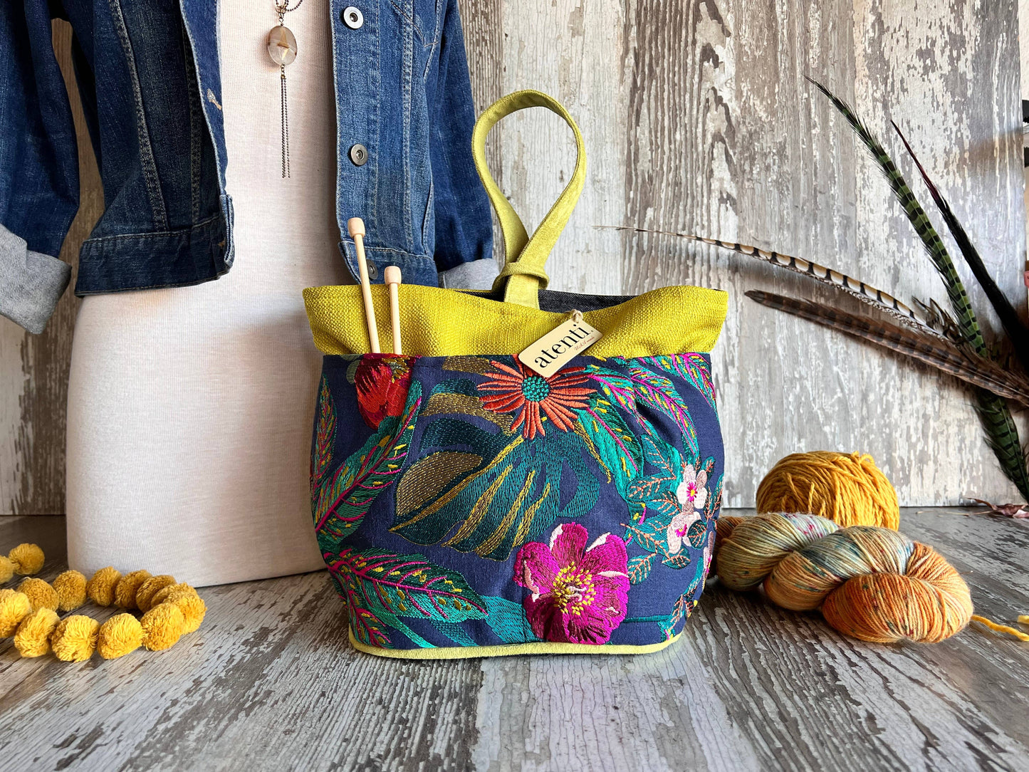 Premium Knitting and Crochet Organizer and Project Bag - Blue Floral