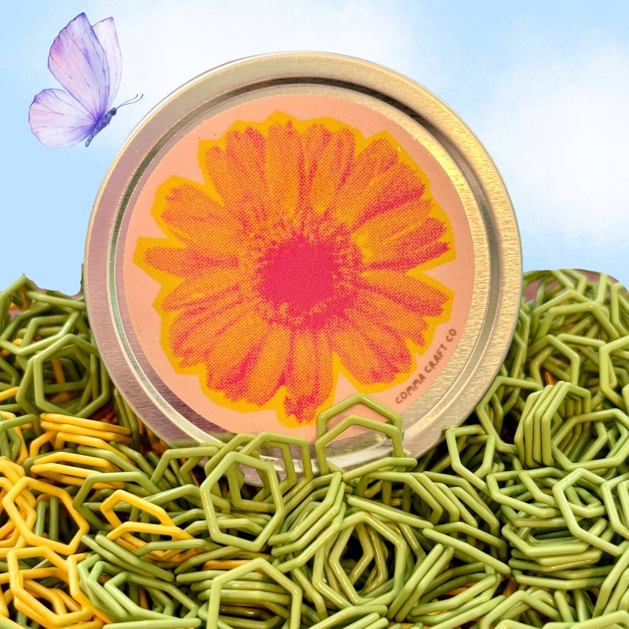 Spring Flower Knitting Stitch Marker Notions Tin w Markers