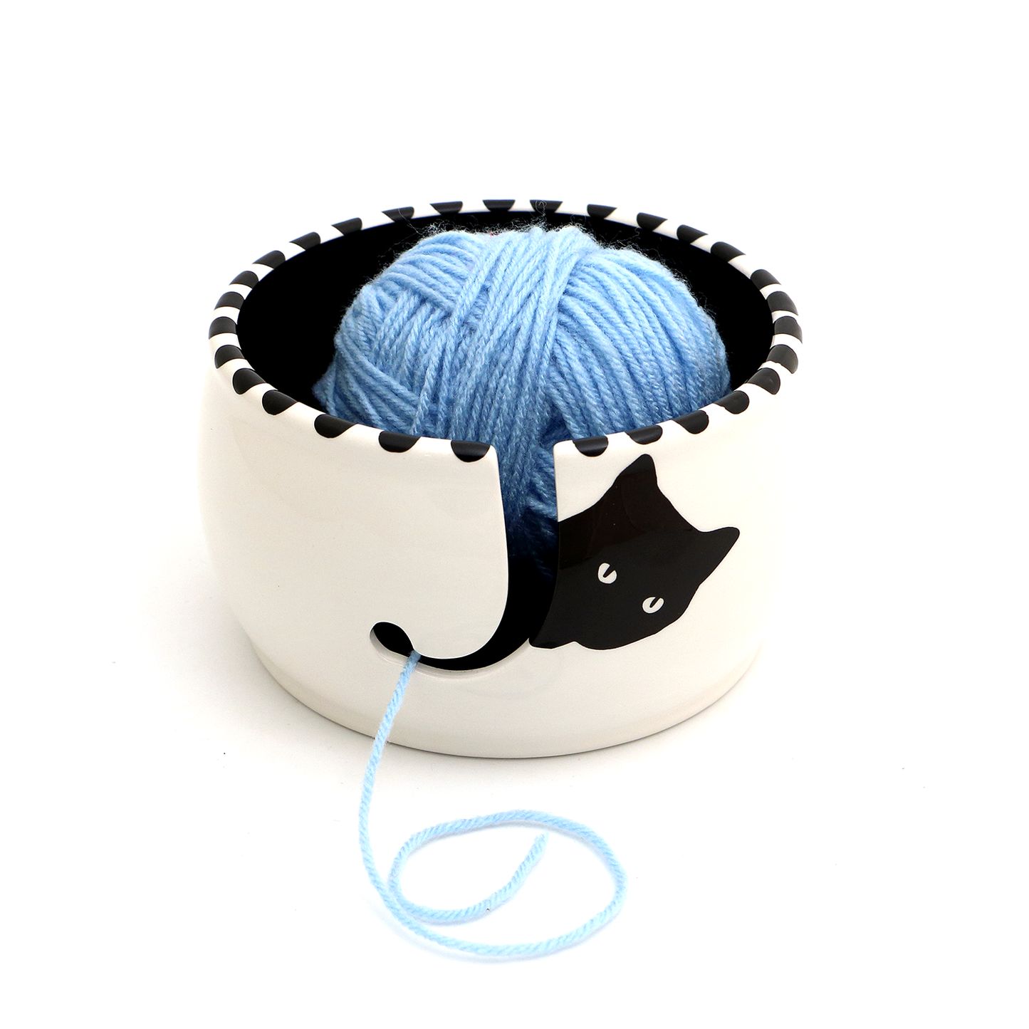 Cat Yarn Bowl, Black Cat Peeping
