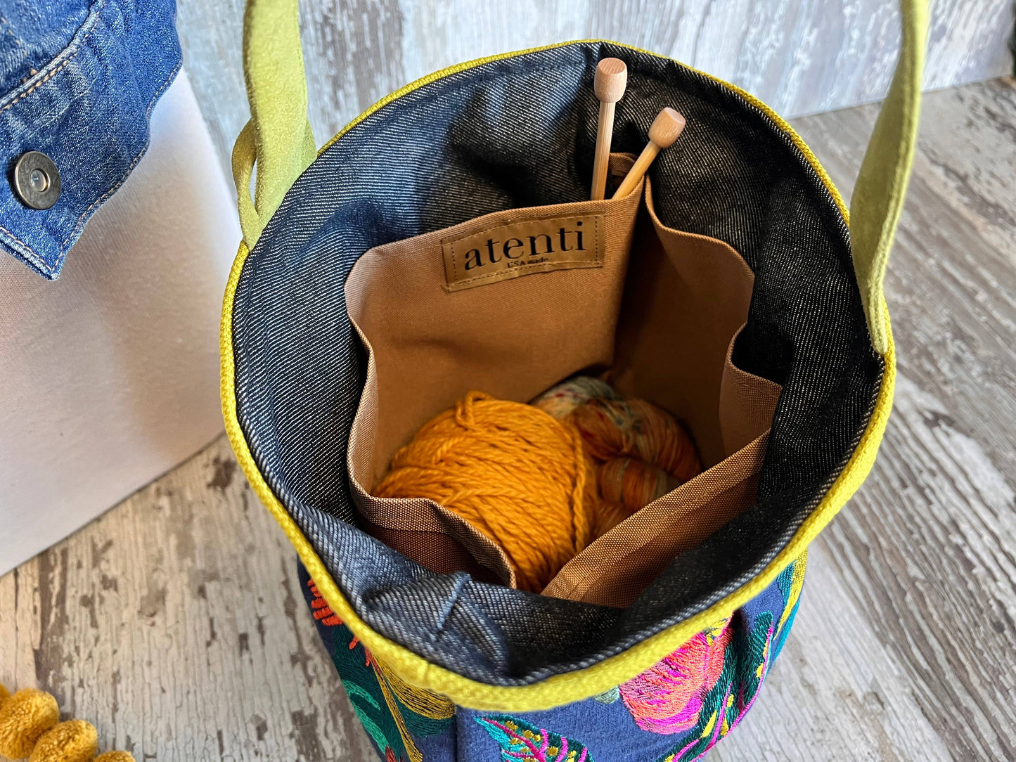 Premium Knitting and Crochet Organizer and Project Bag - Blue Floral
