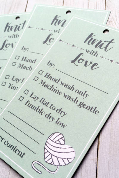 Set of 10, 25 or 50 Hand Knit with Love Instruction Tags