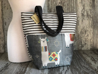 Knitting and Crochet Organizer USA made Project Bag: Mamallama Grey Bon Bucket