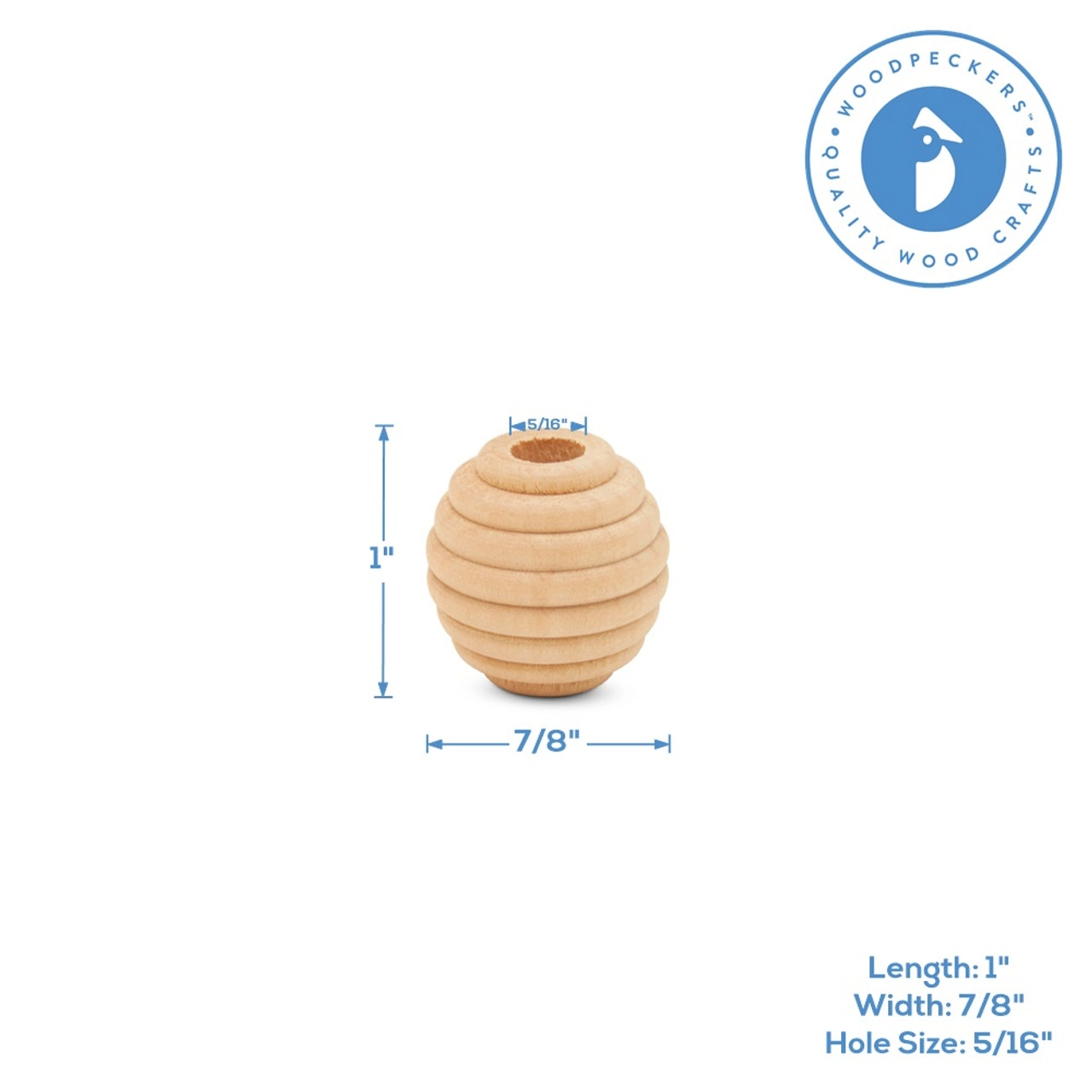 Round Wood Beehive Bead, 1"