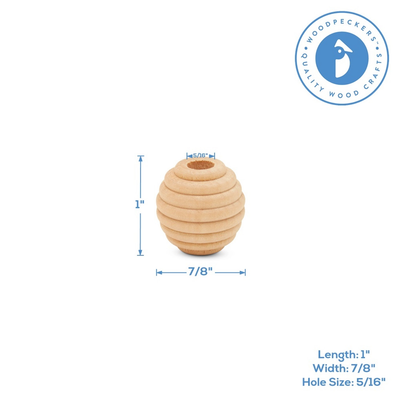 Round Wood Beehive Bead, 1"