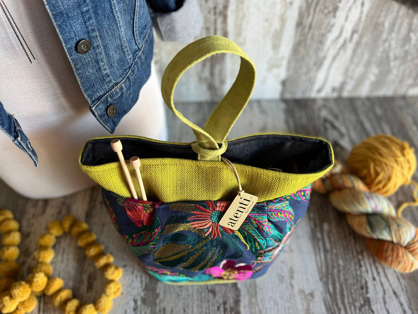 Premium Knitting and Crochet Organizer and Project Bag - Blue Floral