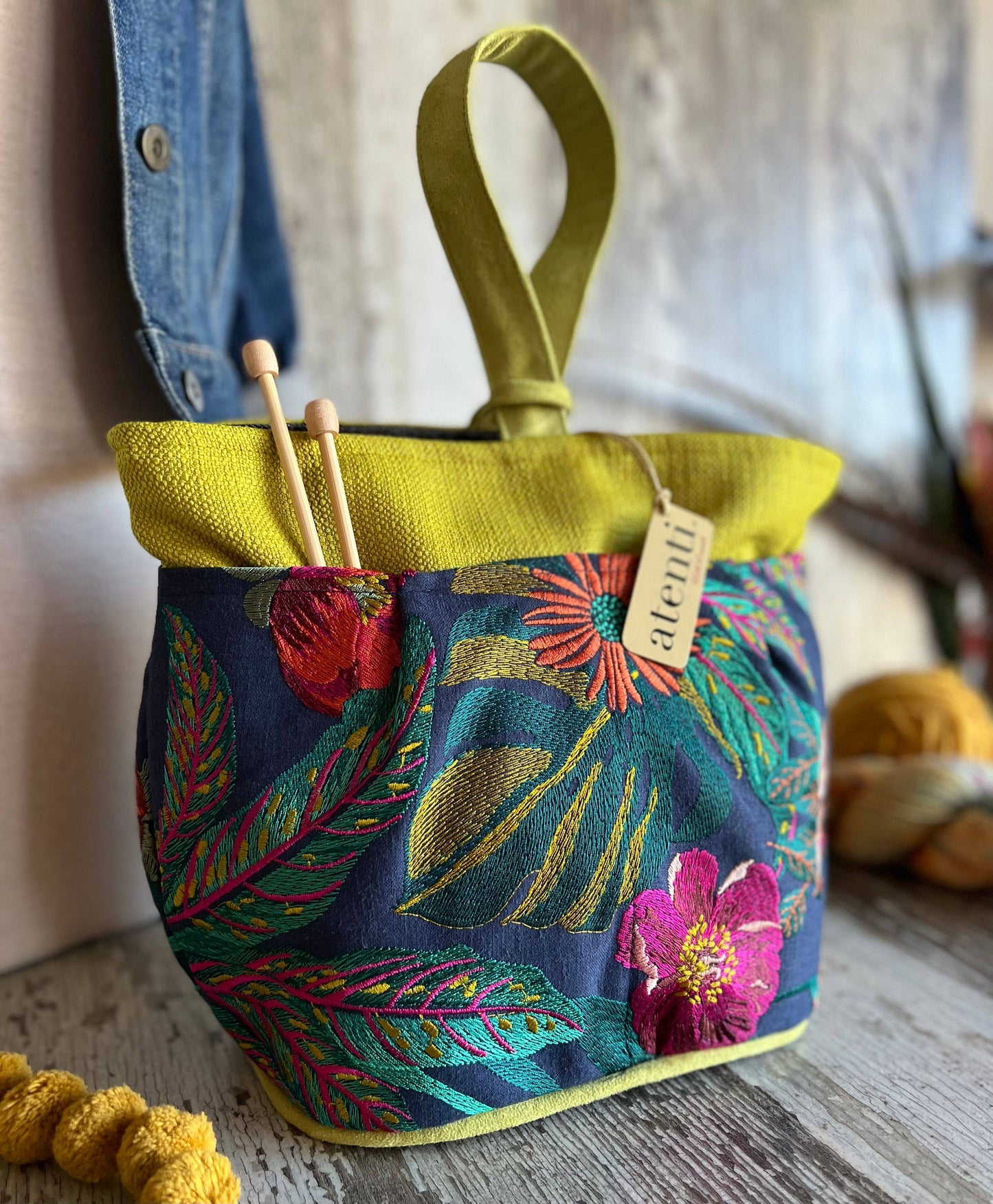 Premium Knitting and Crochet Organizer and Project Bag - Blue Floral