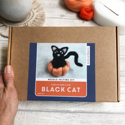 Needle Felting Kit, Black Cat. A Halloween craft kit