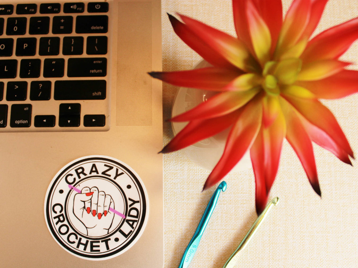 Crazy Crochet and Knit Lady Sticker