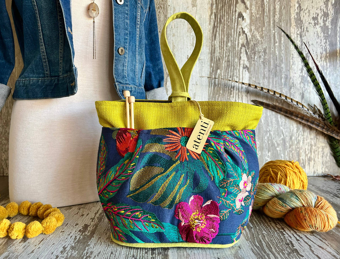 Premium Knitting and Crochet Organizer and Project Bag - Blue Floral