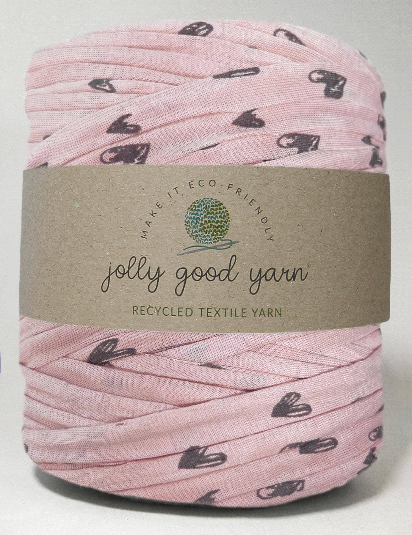 Pink heart patterned t-shirt yarn (100-120m)