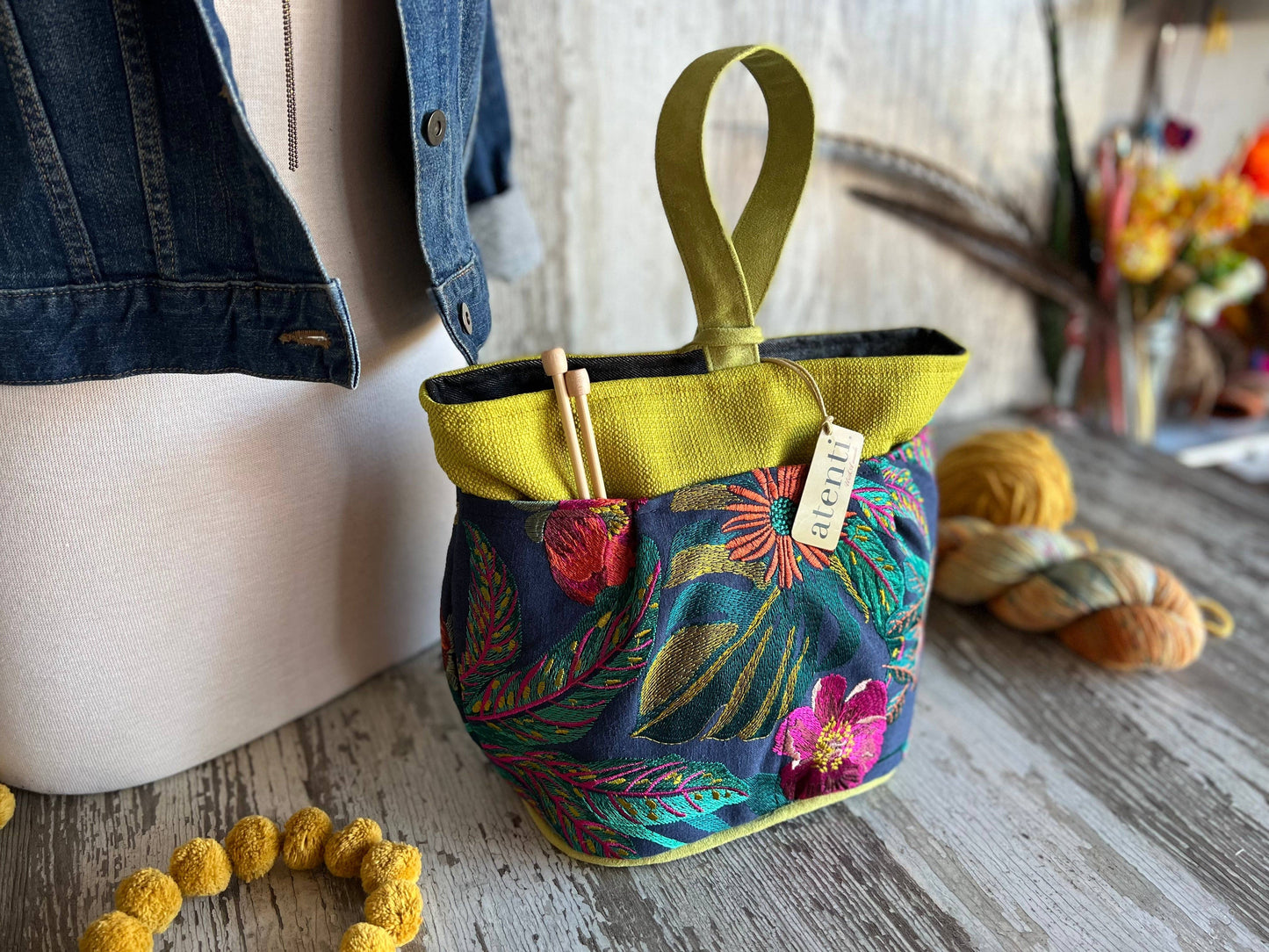Premium Knitting and Crochet Organizer and Project Bag - Blue Floral