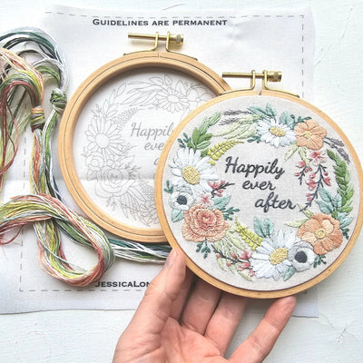 "Happily Ever After" romantic florals embroidery kit