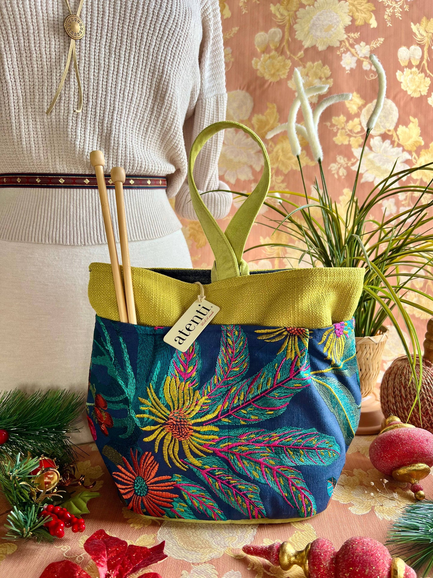 Premium Knitting and Crochet Organizer and Project Bag - Blue Floral