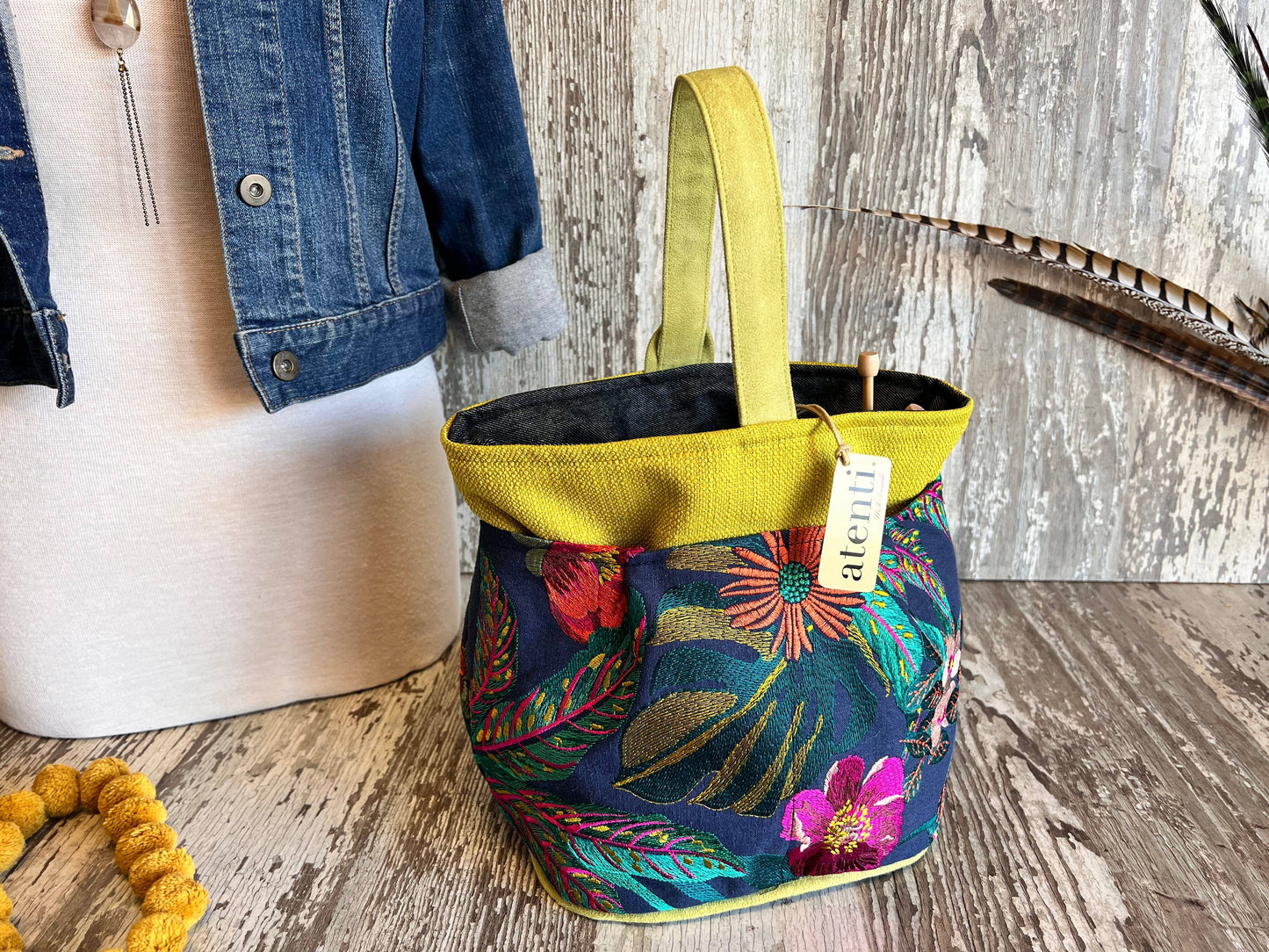 Premium Knitting and Crochet Organizer and Project Bag - Blue Floral