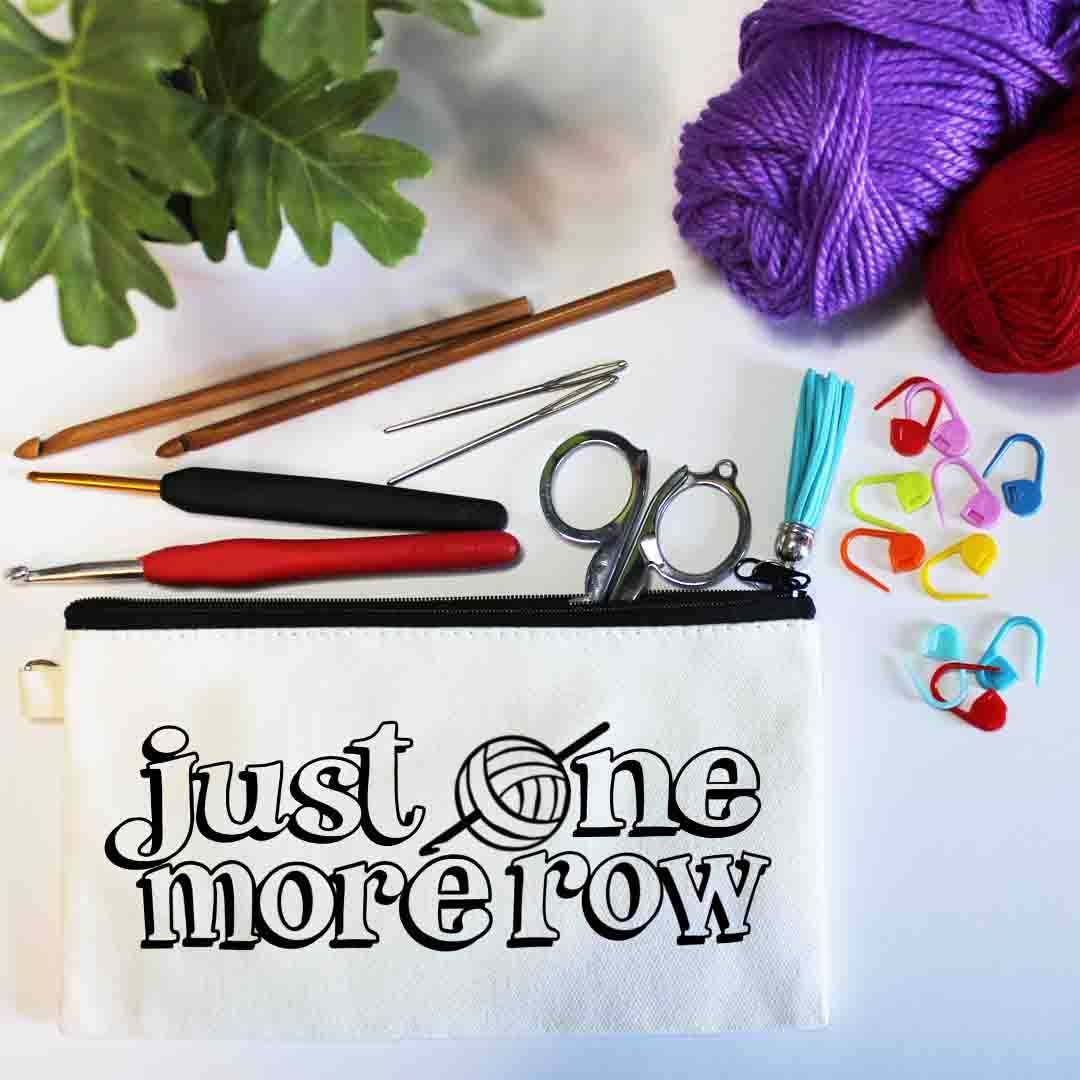 Just One More Row Small Canvas Pouch Bag, Crochet, Custom