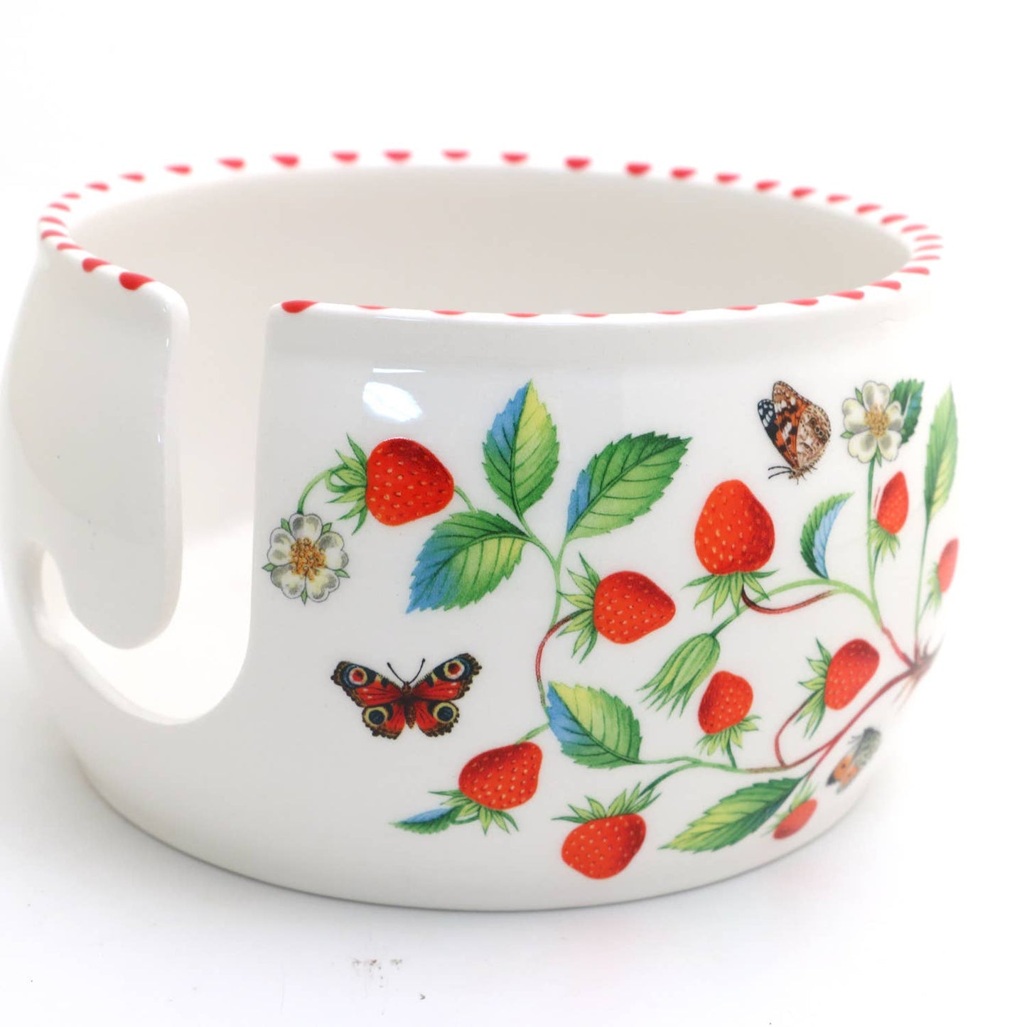 Yarn Bowl with Strawberries, crochet or knitting