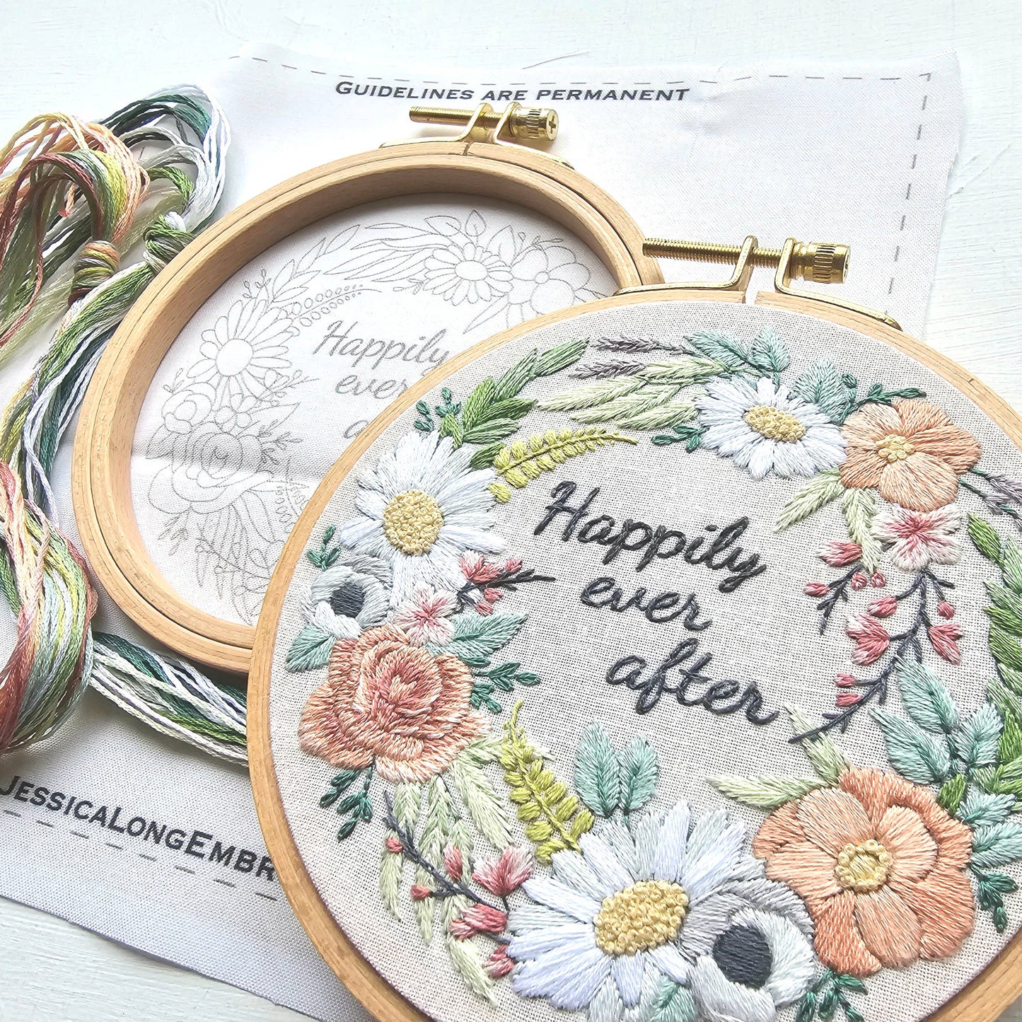 "Happily Ever After" romantic florals embroidery kit