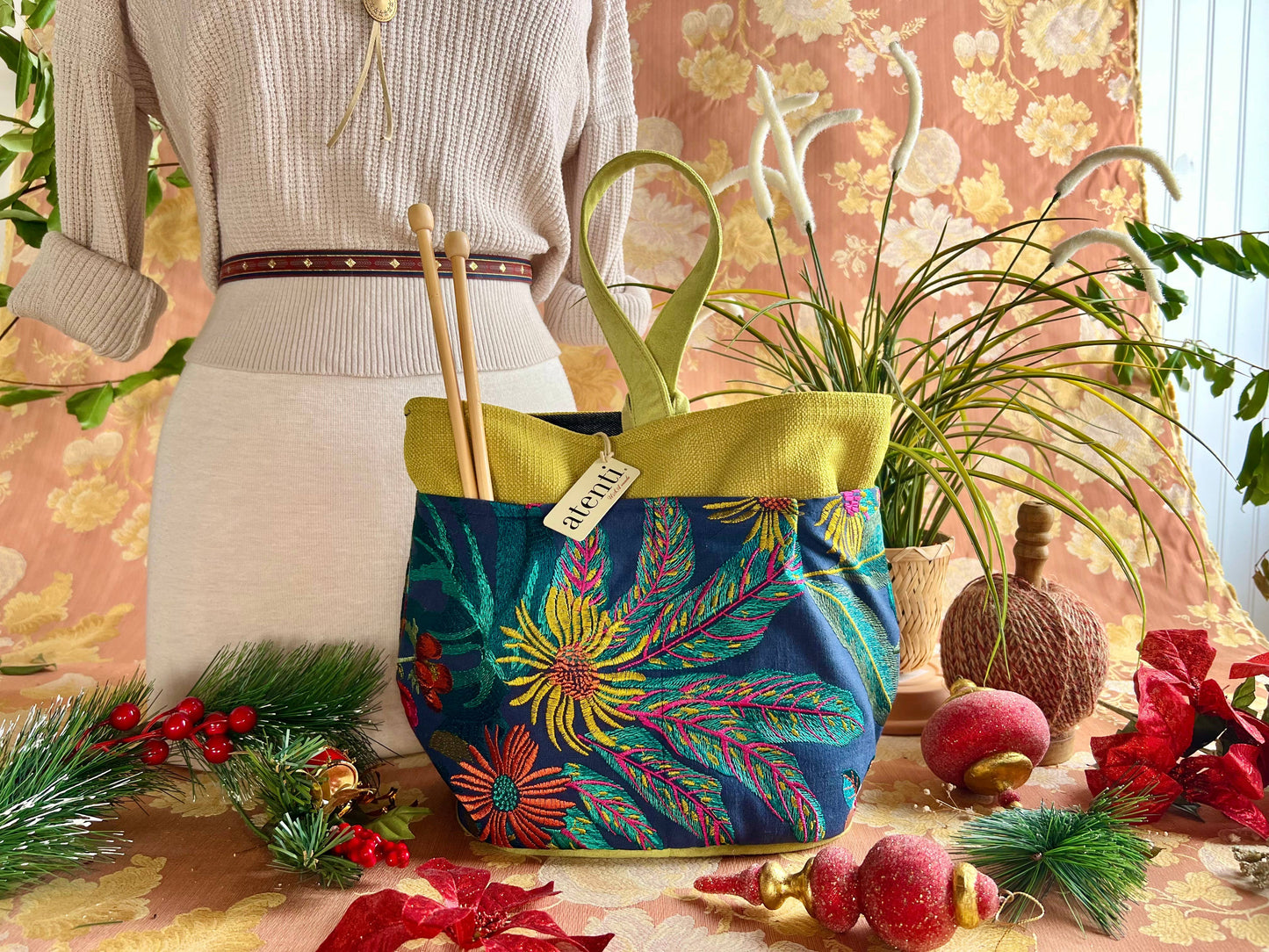 Premium Knitting and Crochet Organizer and Project Bag - Blue Floral