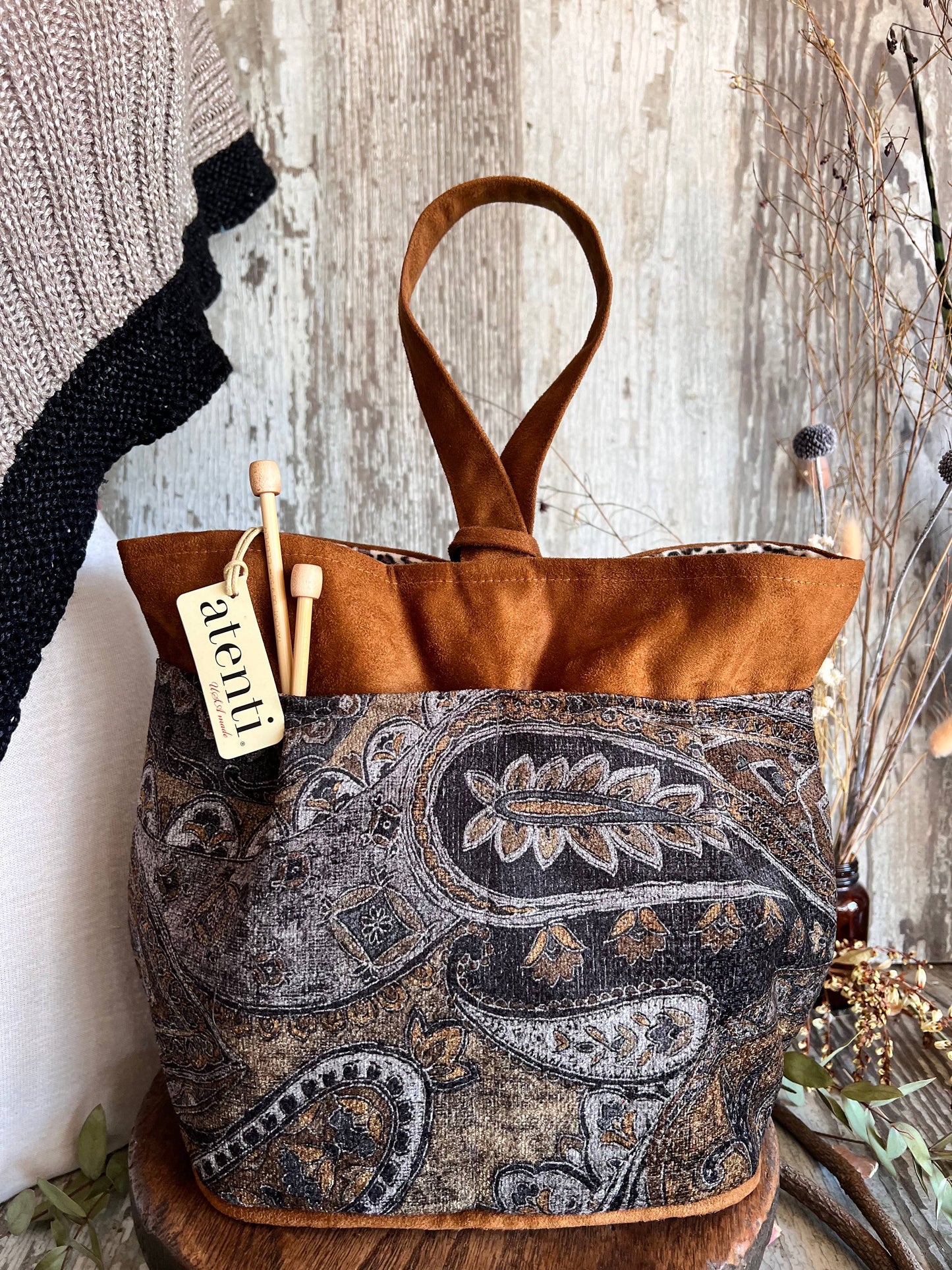 Premium Knitting and Crochet Organizer and Project Bag - Dark Paisley