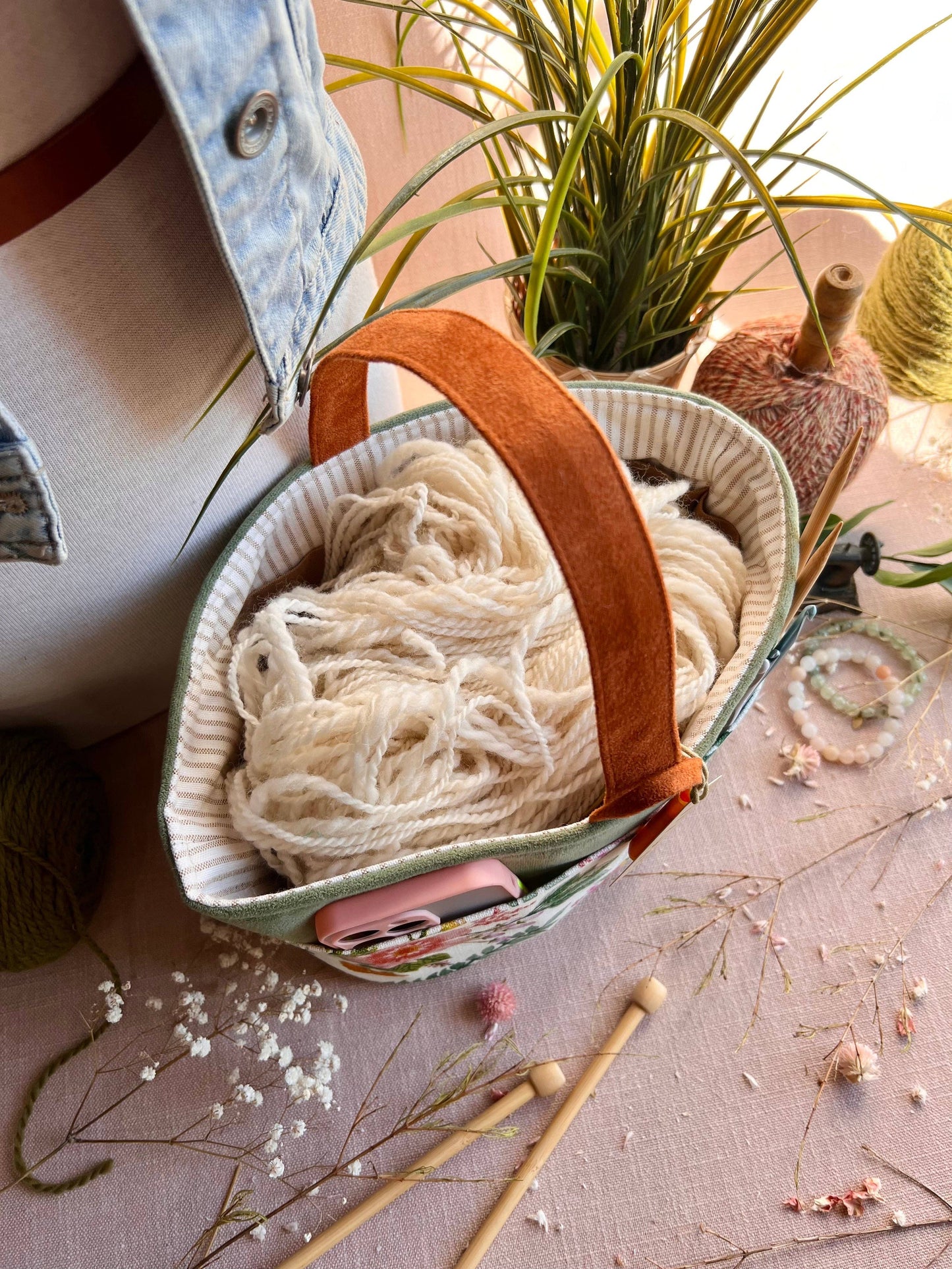 Premium Knitting and Crochet Organizer and Project Bag- Exclusive Design for Needle Art Projects, Tools, and Yarn, Florence Caddy