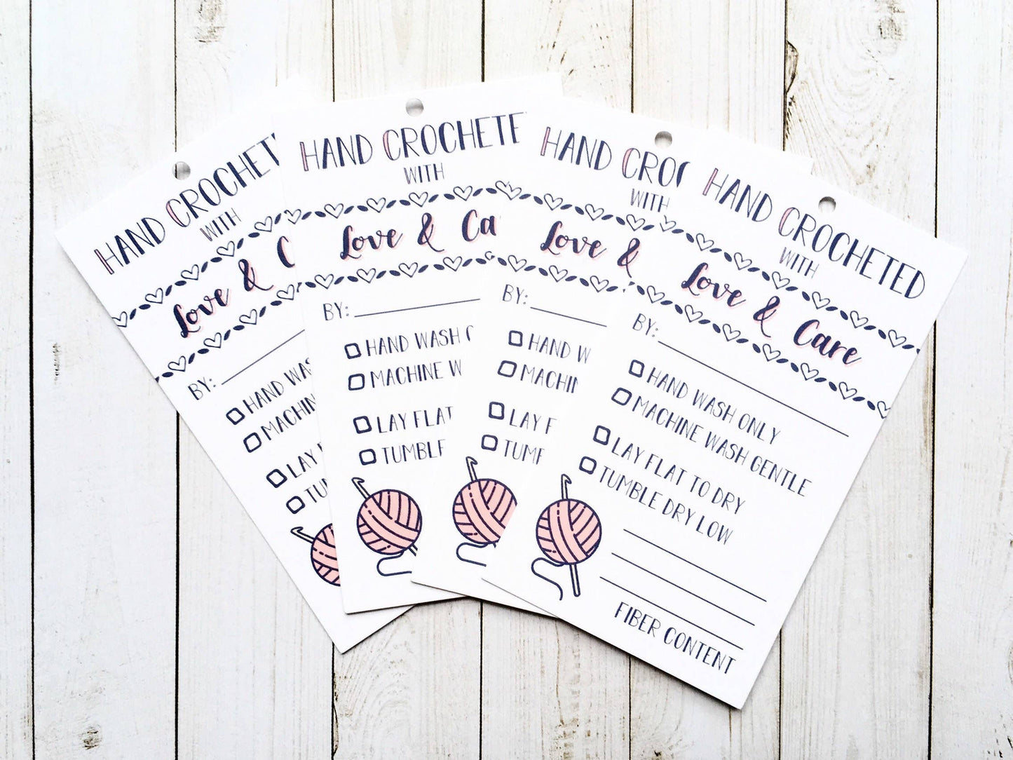 Set of 10 Hand Crochet with Care Instruction Tags