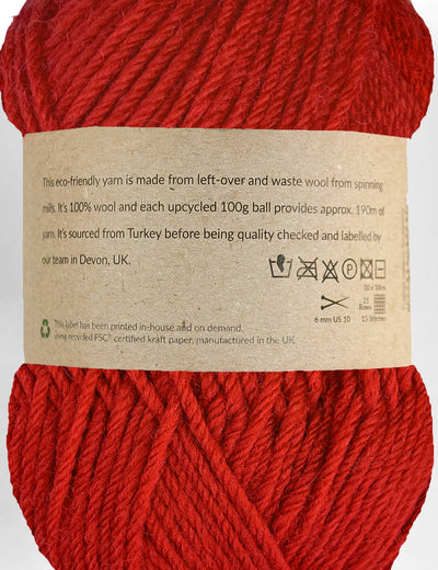 Willand Red 100% upcycled knitting wool (190m)