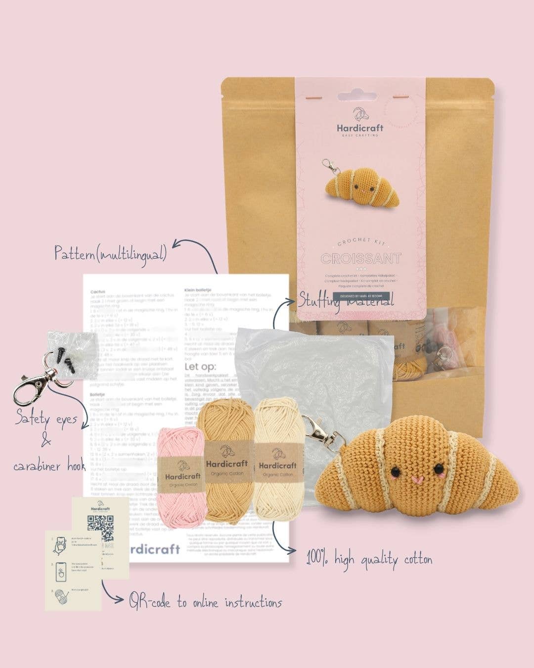 Croissant Bag Charm Crochet Kit