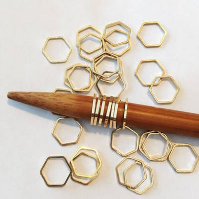 Gold Hexagon Stitch Markers - Set of 10
