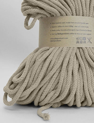 5mm Woolacombe Taupe recycled cotton macrame cord (100m)