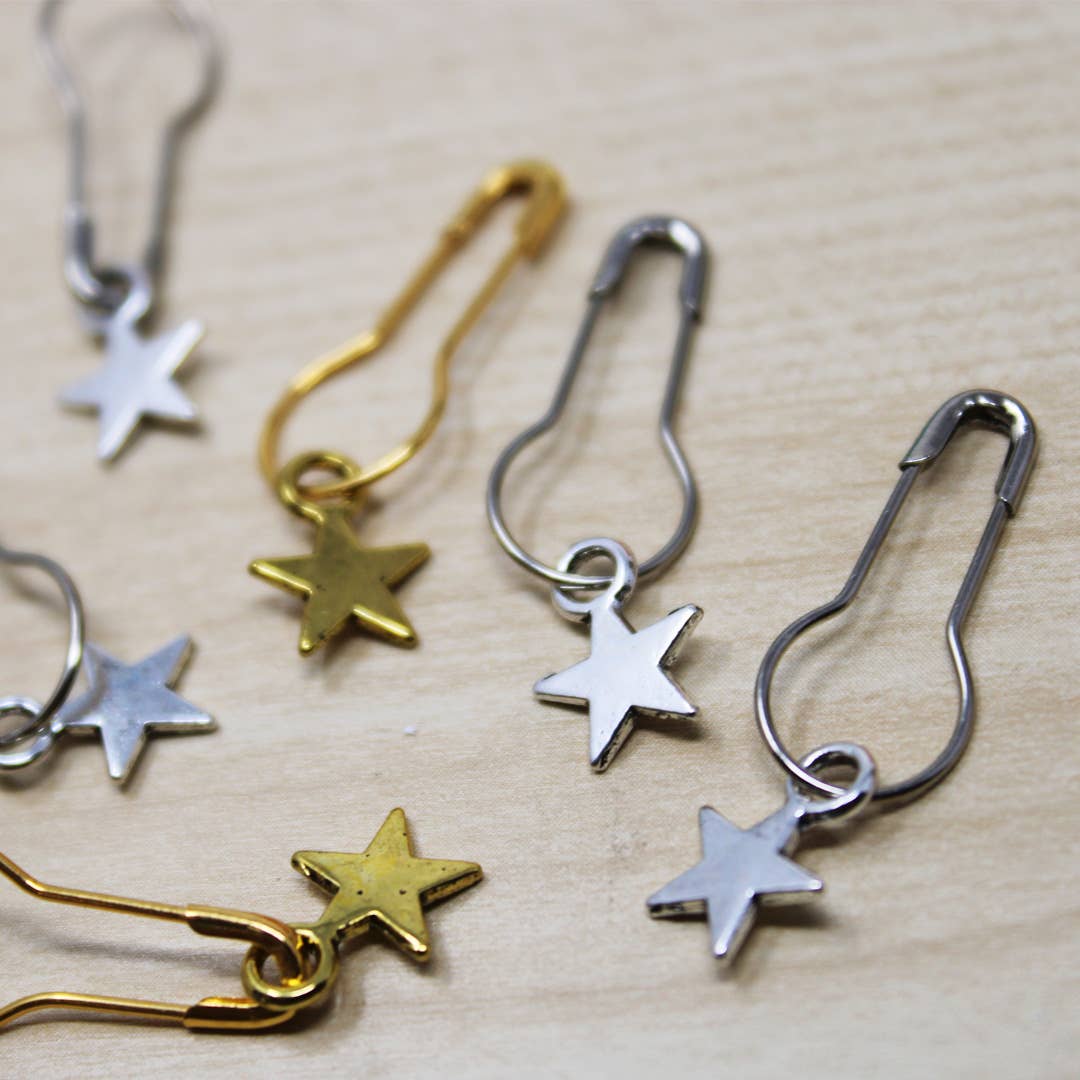 Silver and Gold Stars Stitch Markers, Crochet and Knit Tools