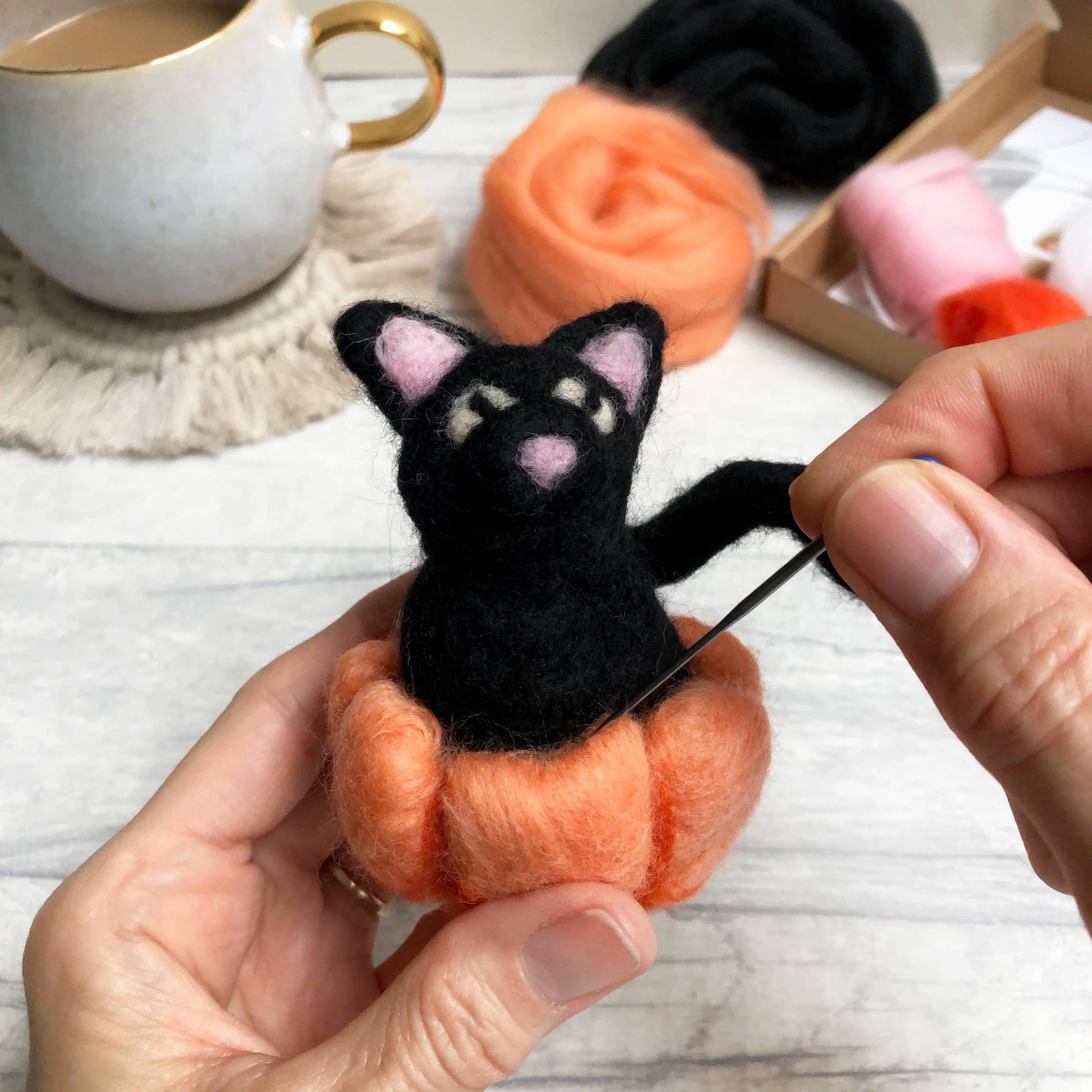 Needle Felting Kit, Black Cat. A Halloween craft kit