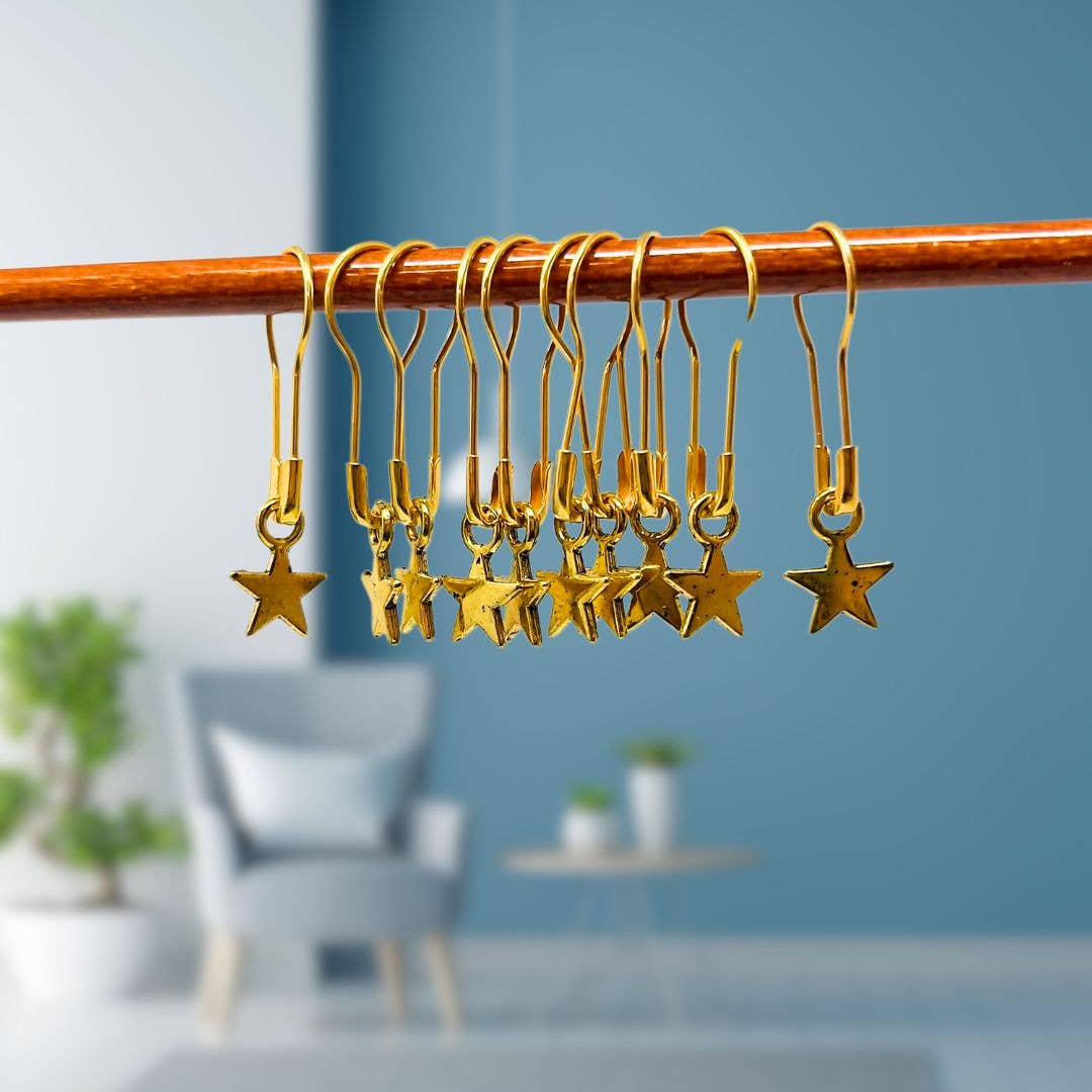 Silver and Gold Stars Stitch Markers, Crochet and Knit Tools