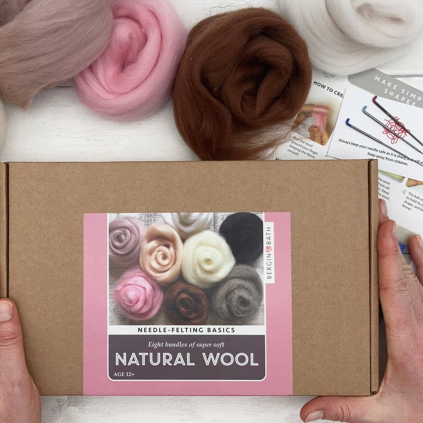 Needle felting starter kit - Natural. 70g 100% wool roving.