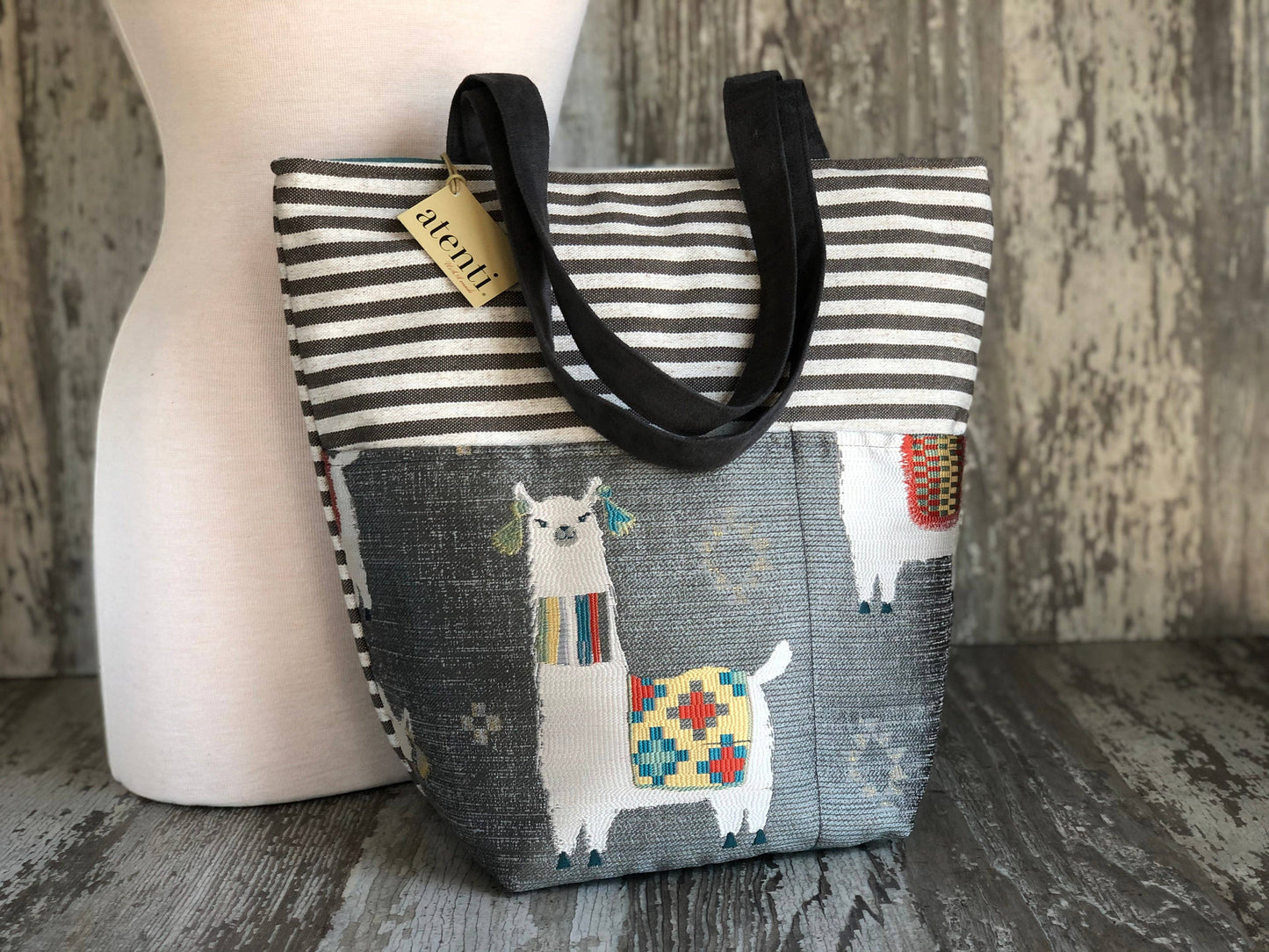 Knitting and Crochet Organizer USA made Project Bag: Mamallama Grey Bon Bucket