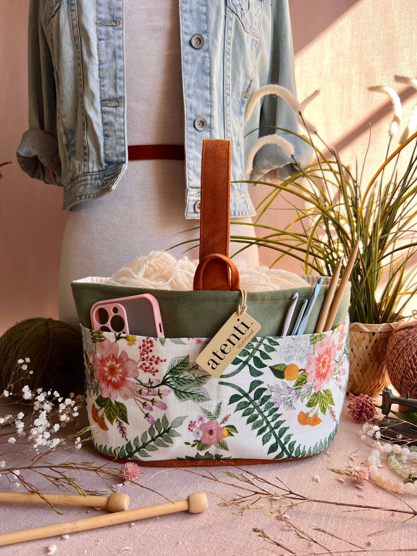 Premium Knitting and Crochet Organizer and Project Bag- Exclusive Design for Needle Art Projects, Tools, and Yarn, Florence Caddy