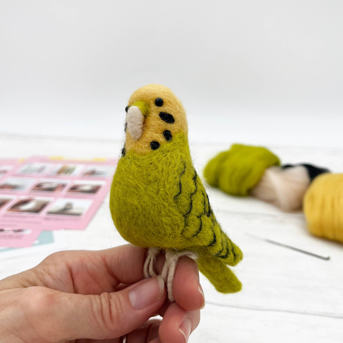 Needle Felting Kit Budgie Green. Make a budgerigar