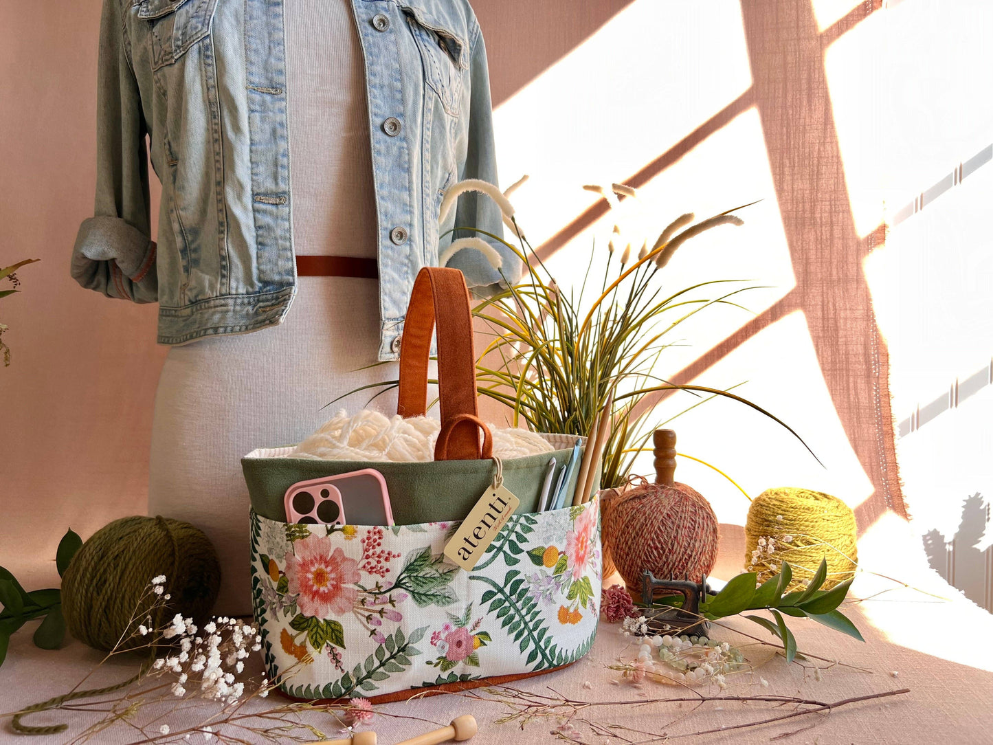 Premium Knitting and Crochet Organizer and Project Bag- Exclusive Design for Needle Art Projects, Tools, and Yarn, Florence Caddy