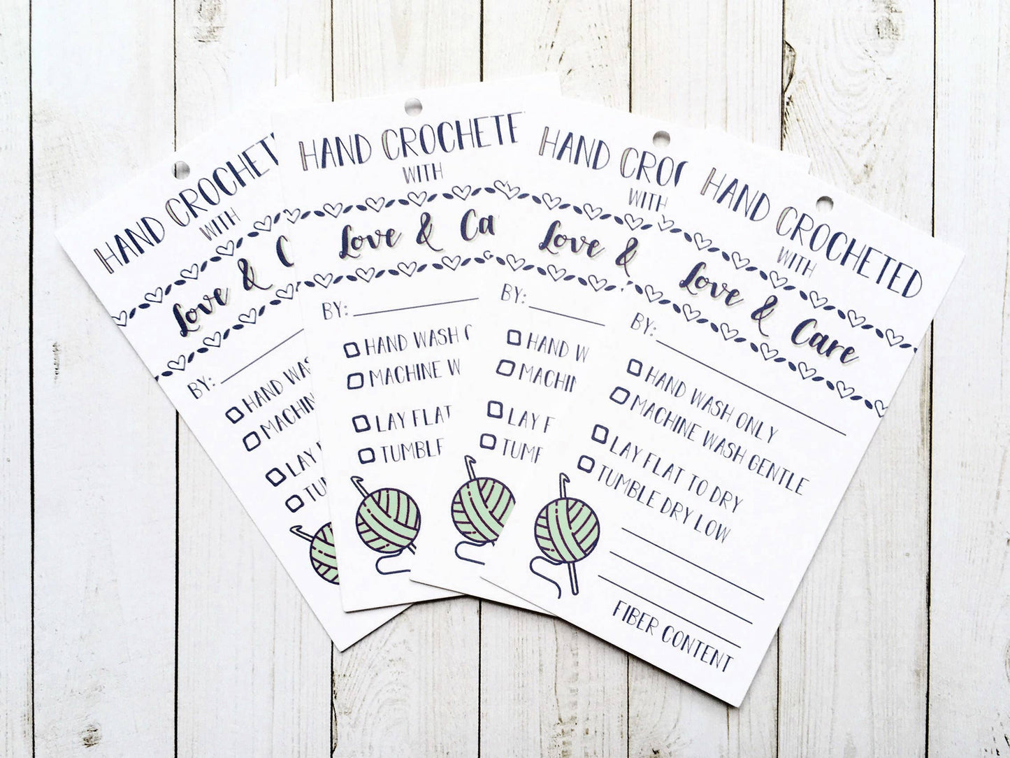 Set of 10 Hand Crochet with Care Instruction Tags