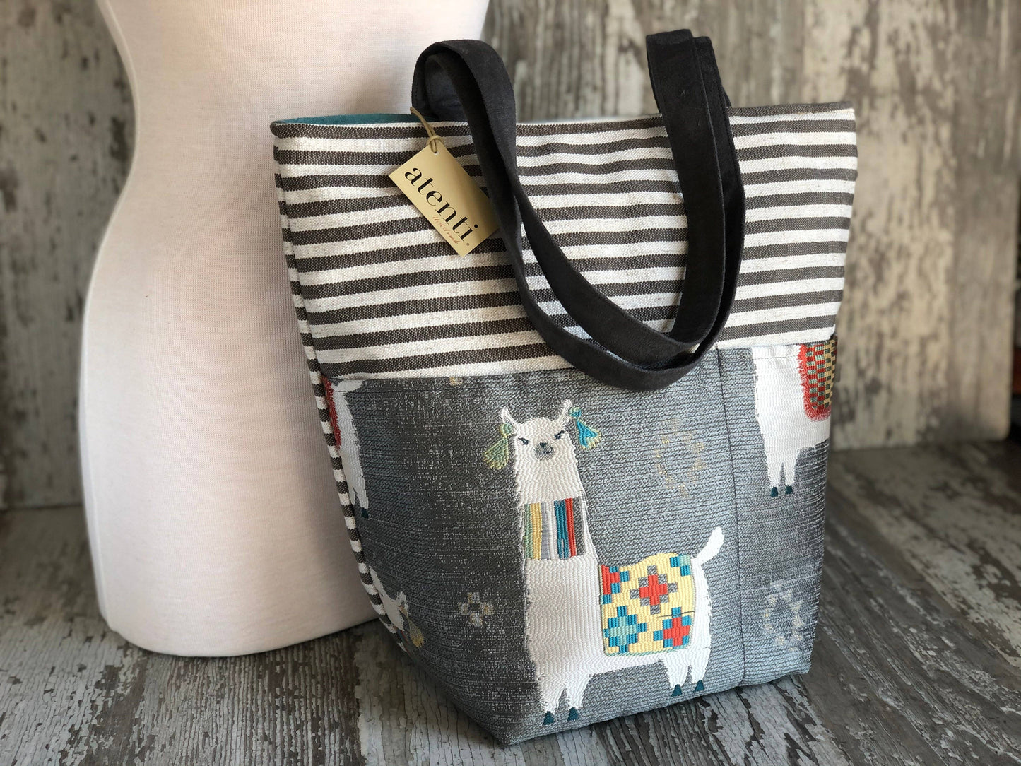 Knitting and Crochet Organizer USA made Project Bag: Mamallama Grey Bon Bucket