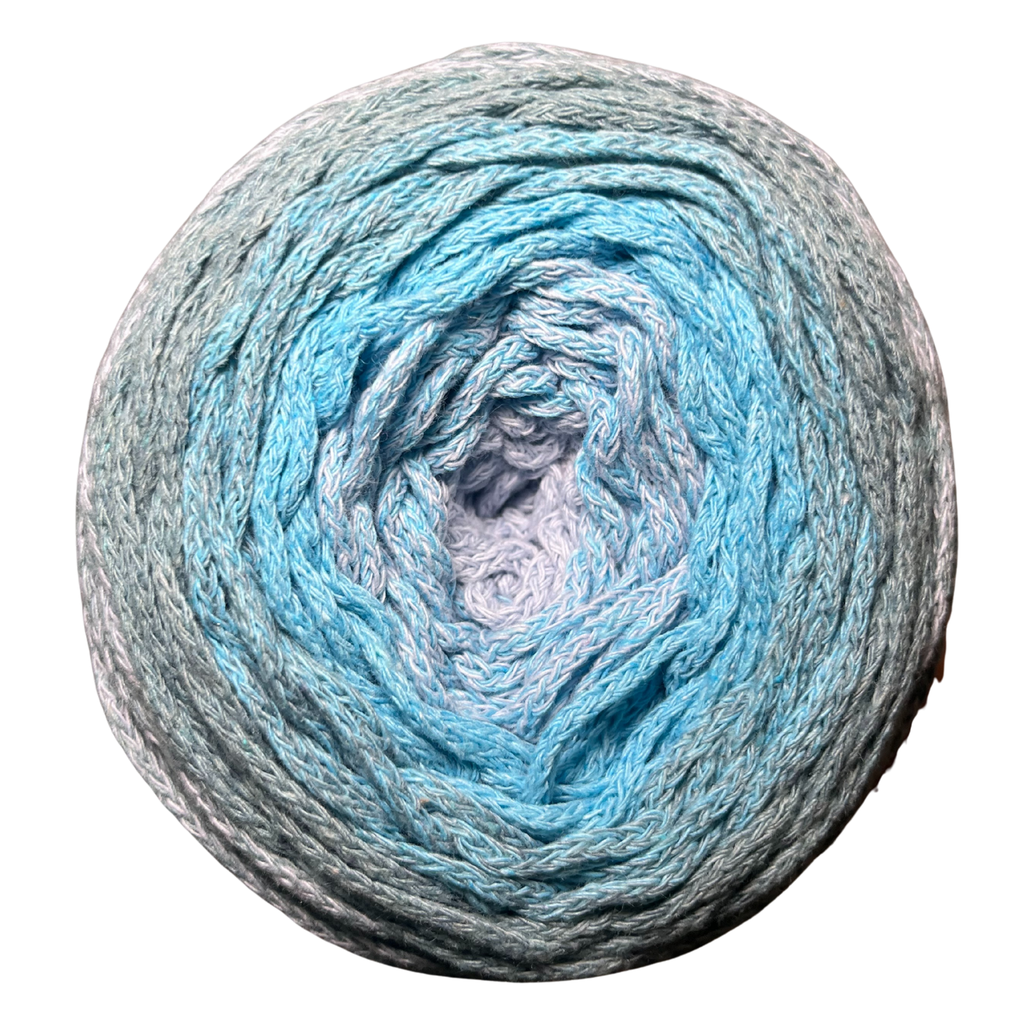 Multicolored yarn ball on a white background
