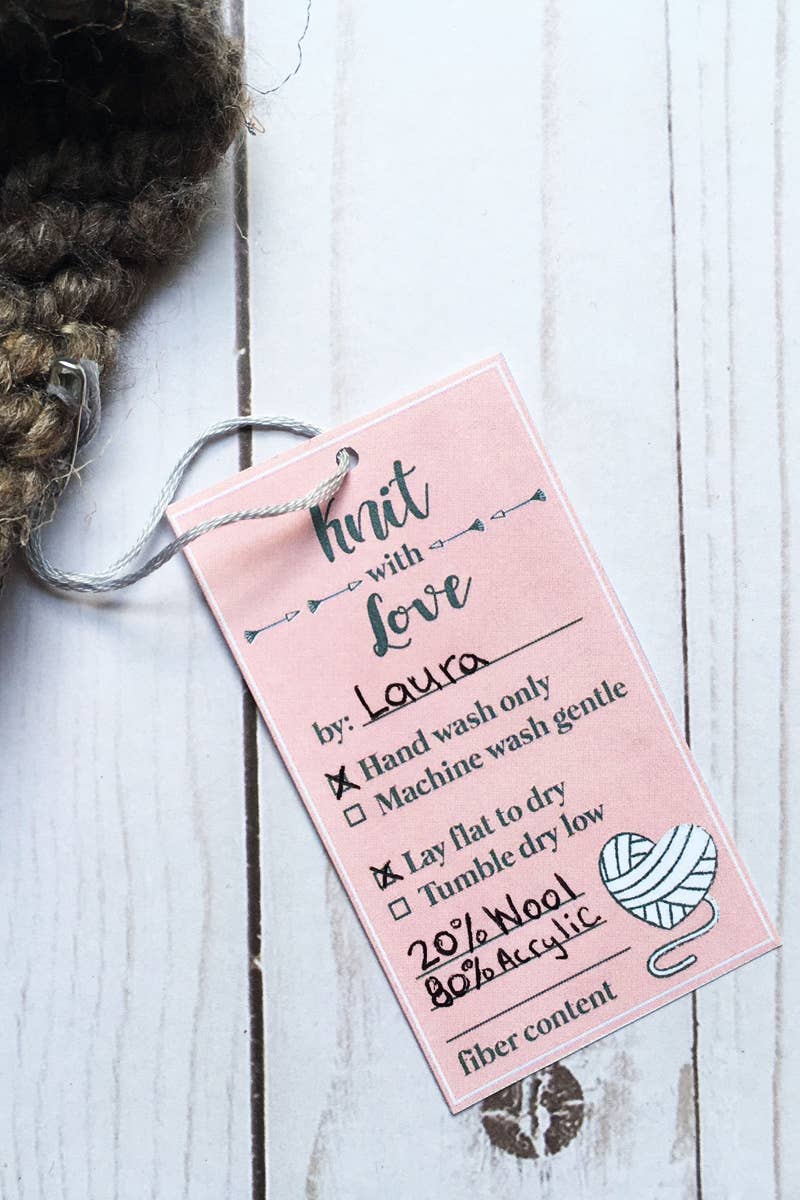 Set of 10, 25 or 50 Hand Knit with Love Instruction Tags