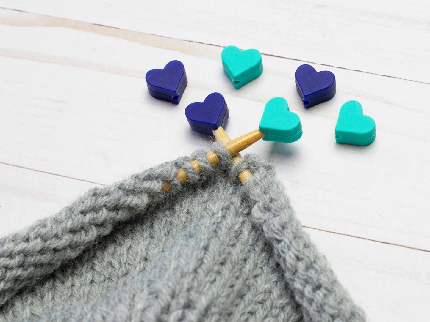 Blue Green Hearts | Stitch Stoppers Knitting Notions