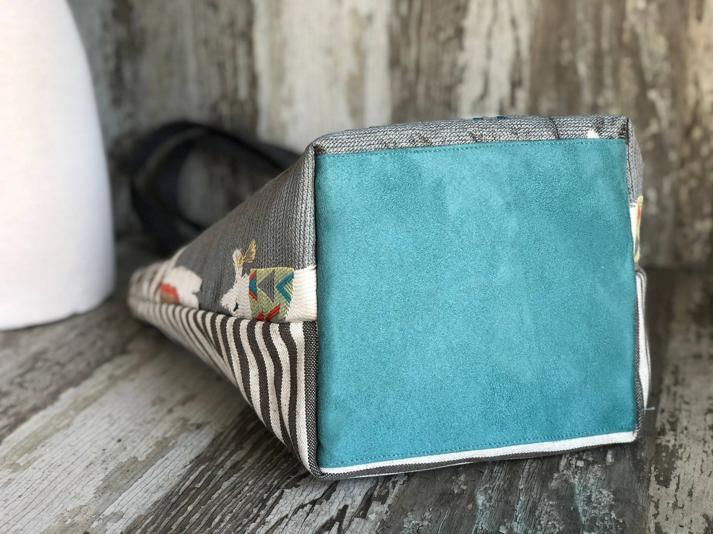 Knitting and Crochet Organizer USA made Project Bag: Mamallama Grey Bon Bucket