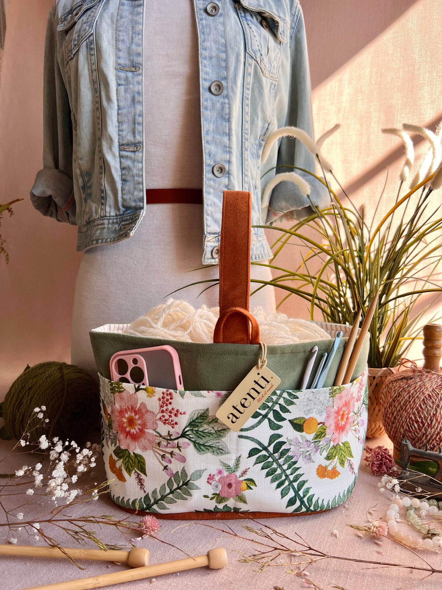 Premium Knitting and Crochet Organizer and Project Bag- Exclusive Design for Needle Art Projects, Tools, and Yarn, Florence Caddy