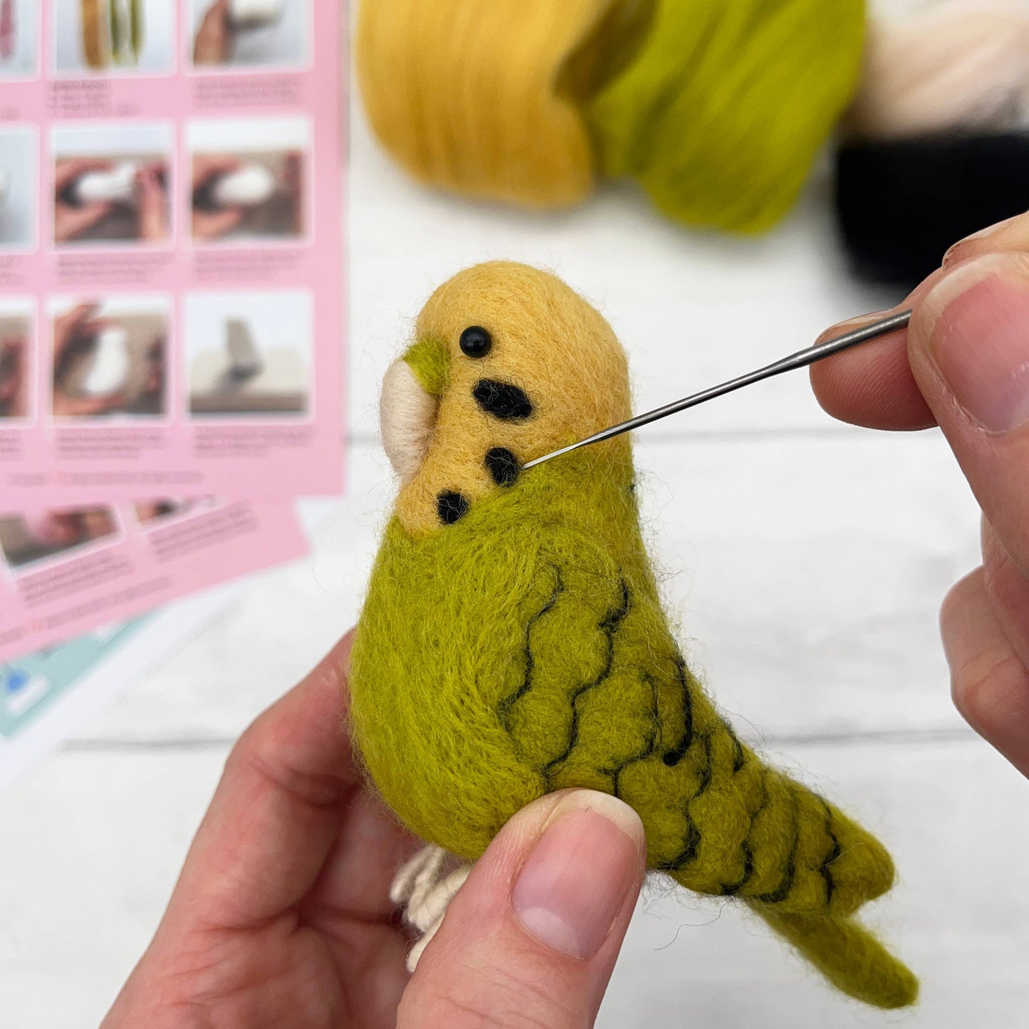 Needle Felting Kit Budgie Green. Make a budgerigar